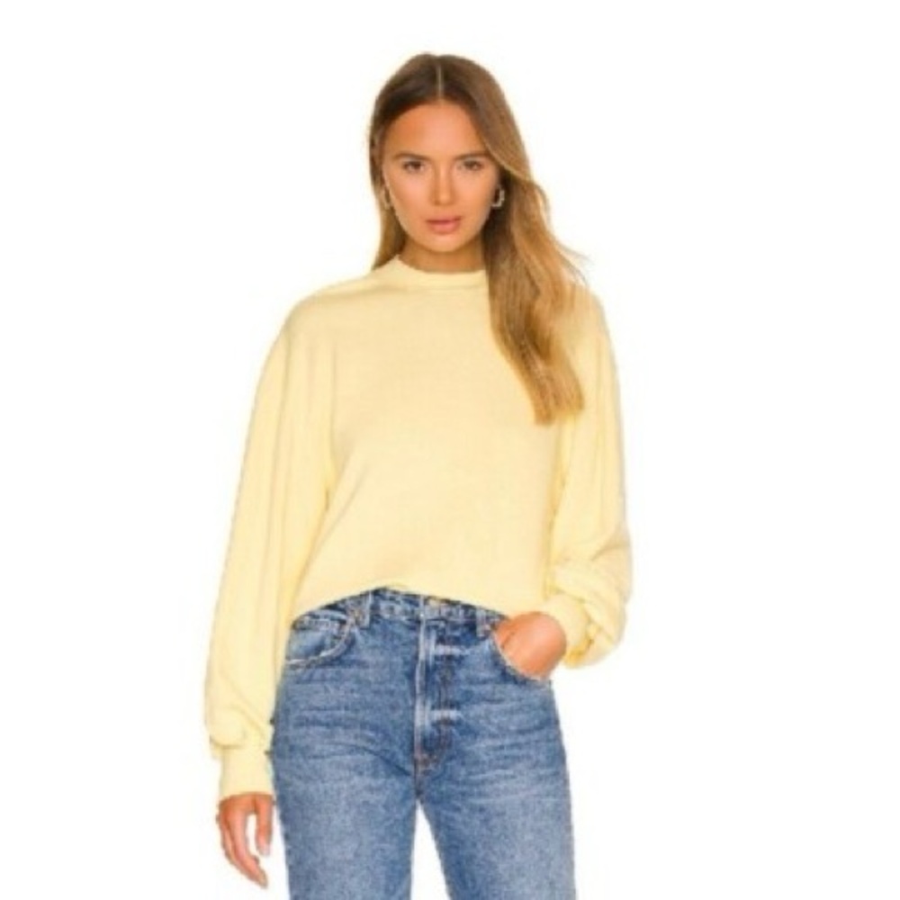 REVOLVE Yellow Crew Neck Sweater with Balloon Sleeves